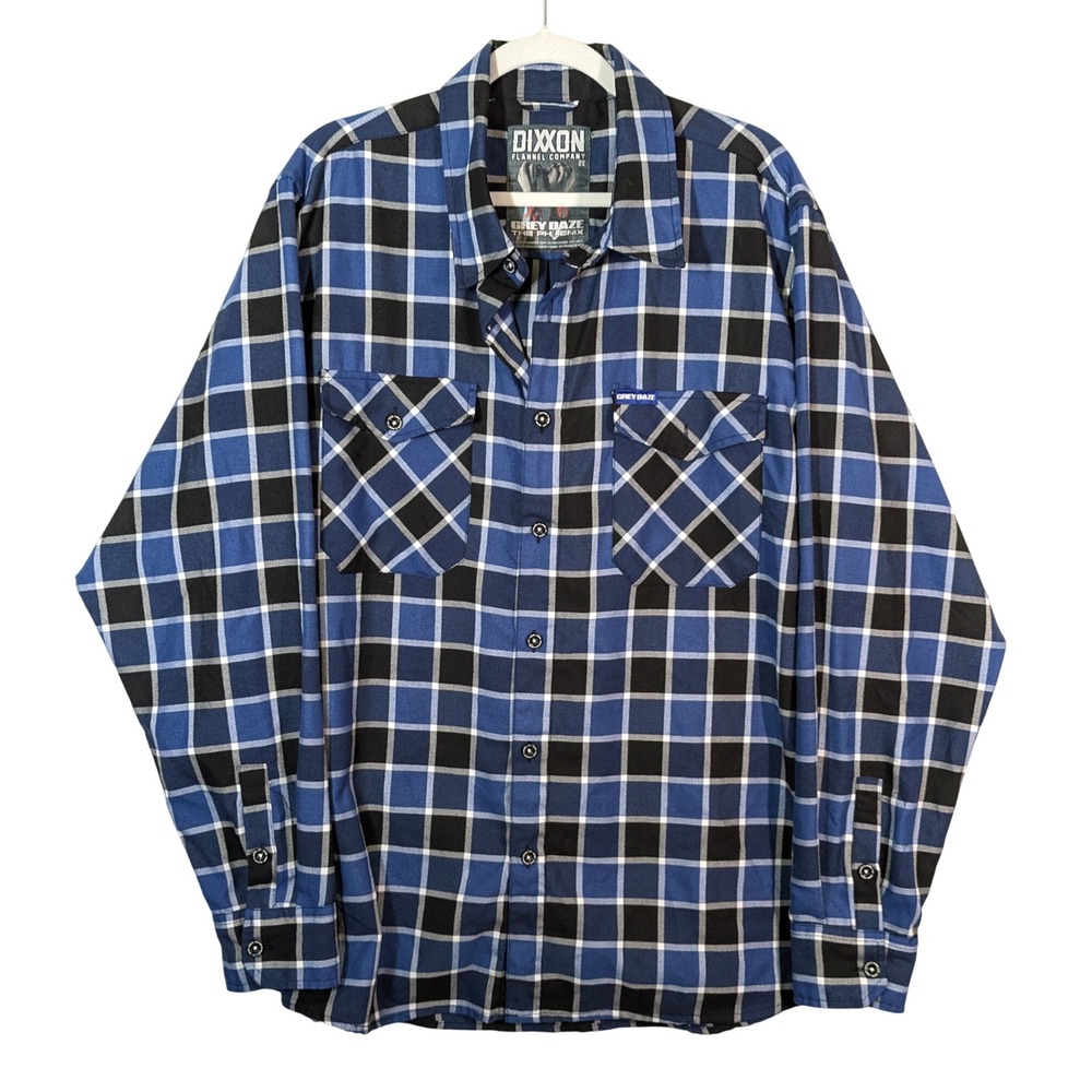 Dixxon Flannel Grey Daze The Phoenix Blue Black Plaid Shirt Mens 2X D-Tech